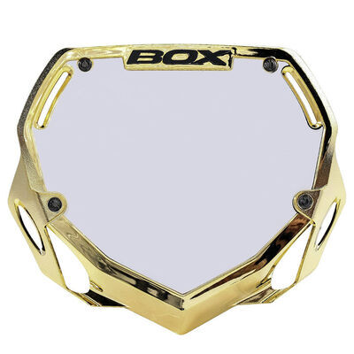 BOX BMX TWO Numberplate 8.25x9.5" Large Chrome Gold  click to zoom image